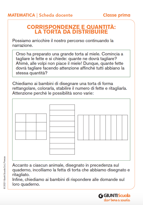 Corrispondenze e quantità: la torta da distribuire | Giunti Scuola Corrispondenze e quantità: la torta da distribuire | Giunti Scuola