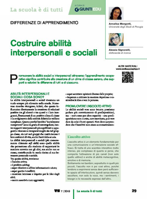 Costruire abilità interpersonali e sociali | Giunti Scuola Costruire abilità interpersonali e sociali | Giunti Scuola