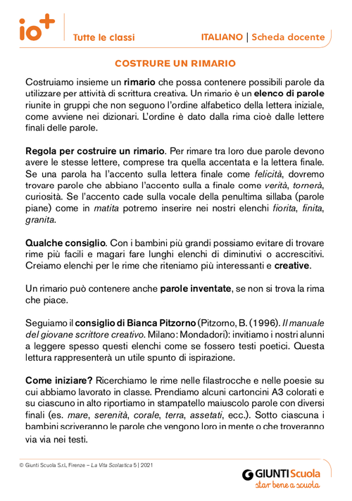 Costruire un rimario | Giunti Scuola Costruire un rimario | Giunti Scuola