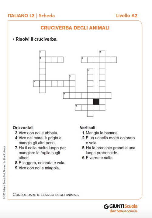 Cruciverba degli animali | Giunti Scuola Cruciverba degli animali | Giunti Scuola