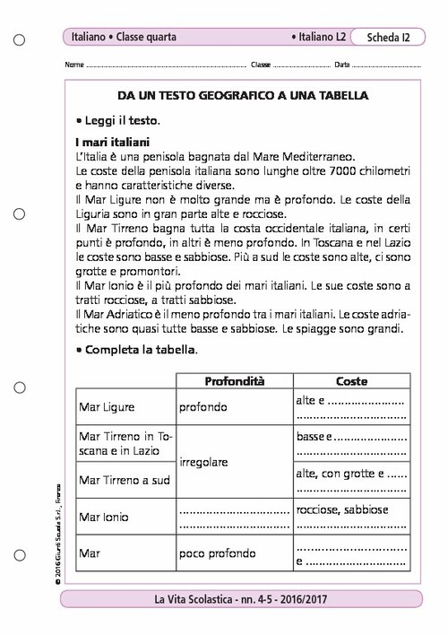 Da un testo geografico a una tabella | Giunti Scuola Da un testo geografico a una tabella | Giunti Scuola