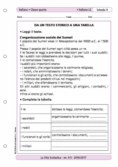 Da un testo storico a una tabella | Giunti Scuola