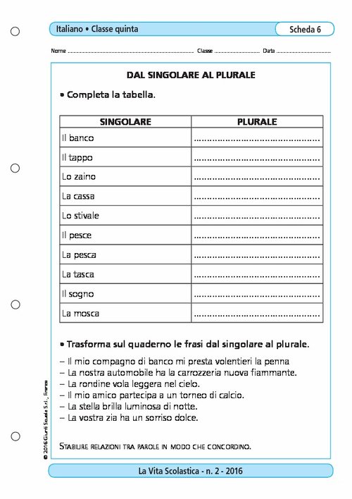 Dal singolare al plurale | Giunti Scuola Dal singolare al plurale | Giunti Scuola