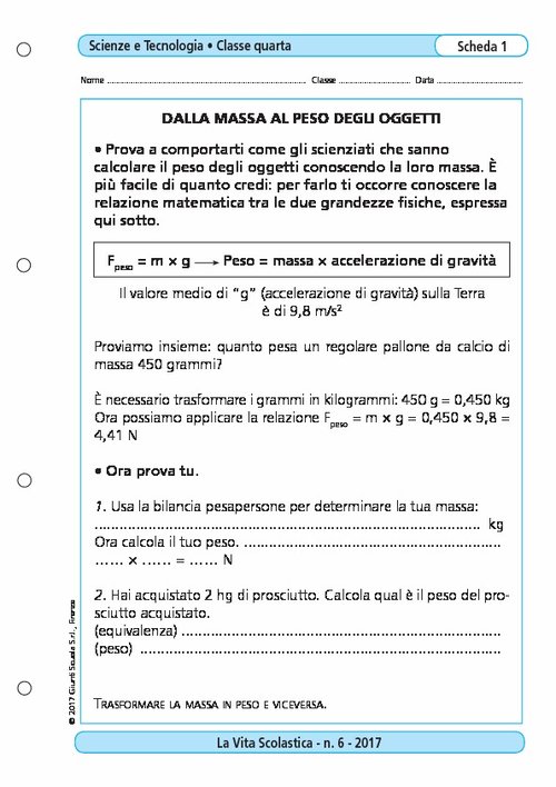 Dalla massa al peso degli oggetti | Giunti Scuola Dalla massa al peso degli oggetti | Giunti Scuola