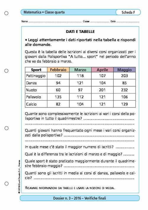 Dati e tabelle | Giunti Scuola Dati e tabelle | Giunti Scuola