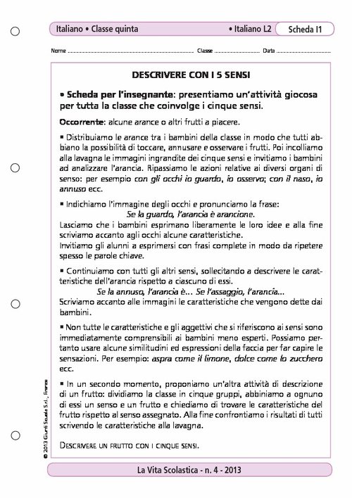 Descrivere con i 5 sensi | Giunti Scuola Descrivere con i 5 sensi | Giunti Scuola