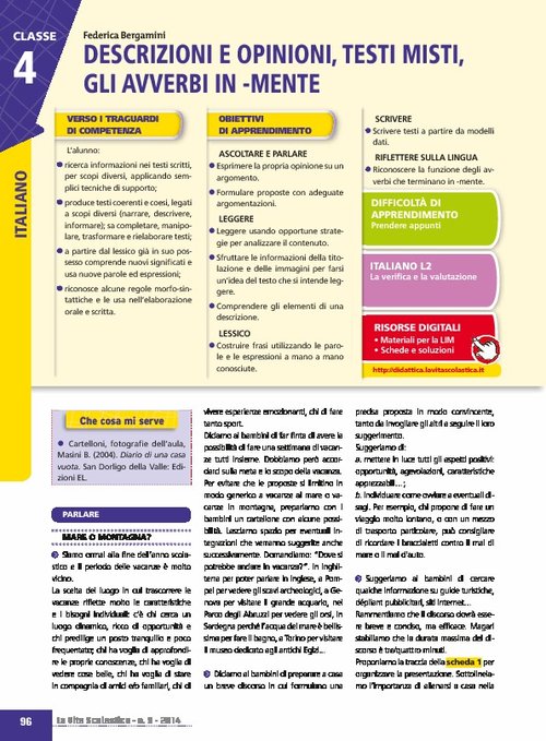 Descrizioni e opinioni, testi misti, gli avverbi in -mente | Giunti Scuola Descrizioni e opinioni, testi misti, gli avverbi in -mente | Giunti Scuola