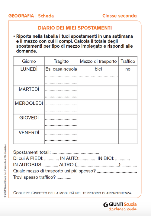 Diario dei miei spostamenti | Giunti Scuola Diario dei miei spostamenti | Giunti Scuola