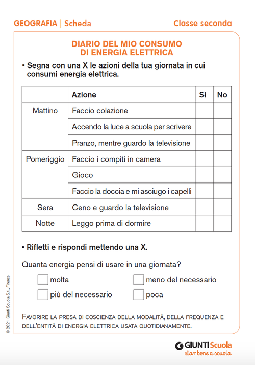 Diario del mio consumo di energia elettrica | Giunti Scuola Diario del mio consumo di energia elettrica | Giunti Scuola