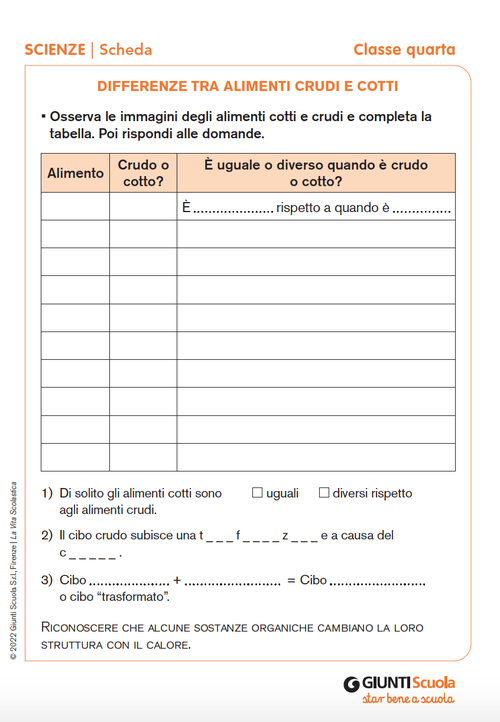 Differenze tra alimenti crudi e cotti | Giunti Scuola Differenze tra alimenti crudi e cotti | Giunti Scuola