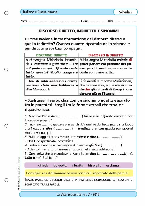 Discorso diretto, indiretto e sinonimi | Giunti Scuola Discorso diretto, indiretto e sinonimi | Giunti Scuola
