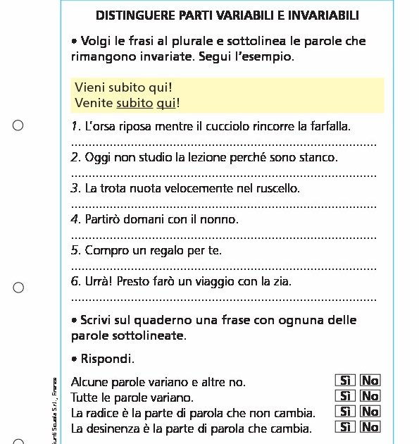 Distinguere parti variabili e invariabili Giunti Scuola Distinguere parti variabili e invariabili Giunti Scuola