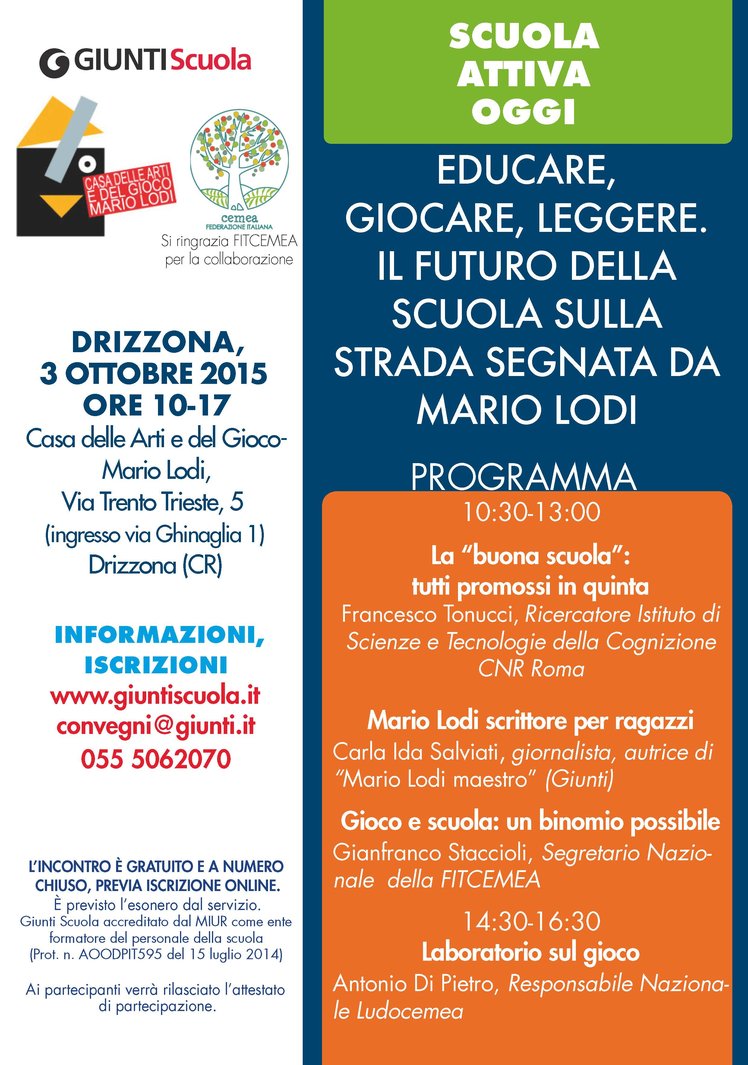 Educare, giocare, leggere: il futuro della scuola sulla strada segnata da Mario Lodi il 3 ottobre a Drizzona (CR) | Giunti Scuola