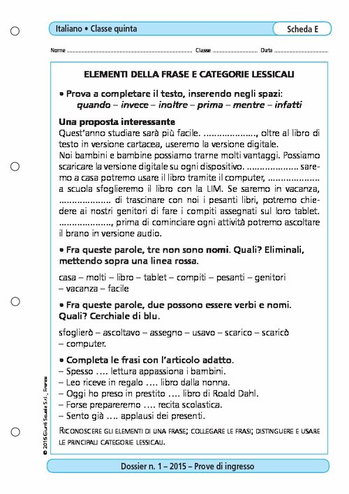Elementi della frase e categorie lessicali | Giunti Scuola Elementi della frase e categorie lessicali | Giunti Scuola