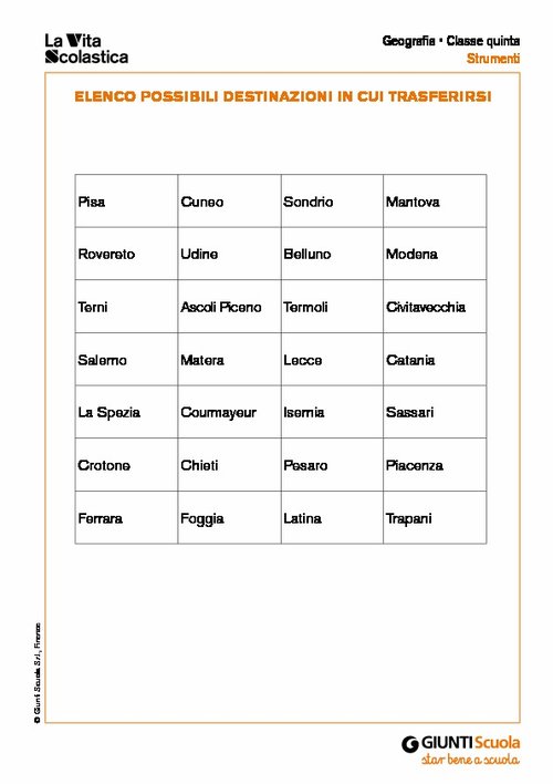 Elenco possibili destinazioni in cui trasferirsi | Giunti Scuola Elenco possibili destinazioni in cui trasferirsi | Giunti Scuola