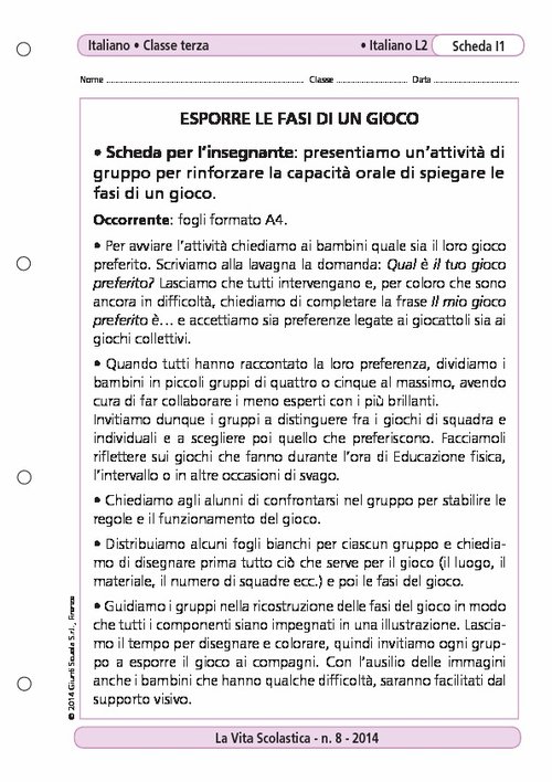 Esporre le fasi di un gioco | Giunti Scuola Esporre le fasi di un gioco | Giunti Scuola