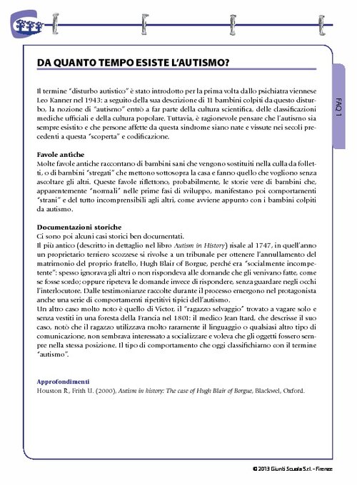 FAQ 01. Da quanto tempo esiste l’autismo? | Giunti Scuola FAQ 01. Da quanto tempo esiste l’autismo? | Giunti Scuola