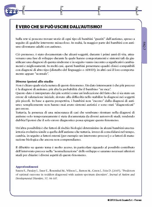 FAQ 07. È vero che si può uscire dall'autismo? | Giunti Scuola FAQ 07. È vero che si può uscire dall'autismo? | Giunti Scuola