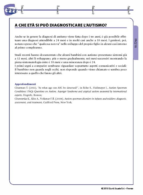 FAQ 16. A che età si può diagnosticare l'autismo? | Giunti Scuola FAQ 16. A che età si può diagnosticare l'autismo? | Giunti Scuola