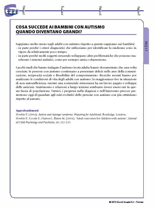 FAQ 17. Cosa succede ai bambini con autismo quando diventano grandi? | Giunti Scuola FAQ 17. Cosa succede ai bambini con autismo quando diventano grandi? | Giunti Scuola