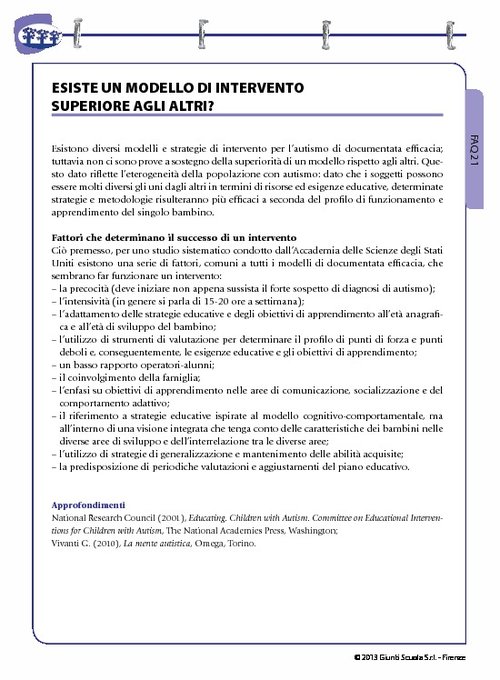 FAQ 21. Esiste un modello di intervento superiore agli altri? | Giunti Scuola FAQ 21. Esiste un modello di intervento superiore agli altri? | Giunti Scuola