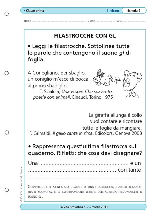 Filastrocche con gl | Giunti Scuola Filastrocche con gl | Giunti Scuola