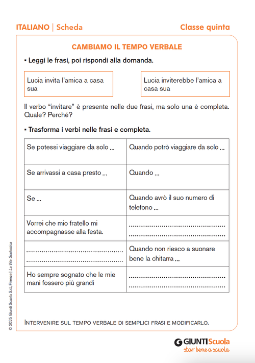 Cambiamo il tempo verbale | Giunti Scuola Cambiamo il tempo verbale | Giunti Scuola