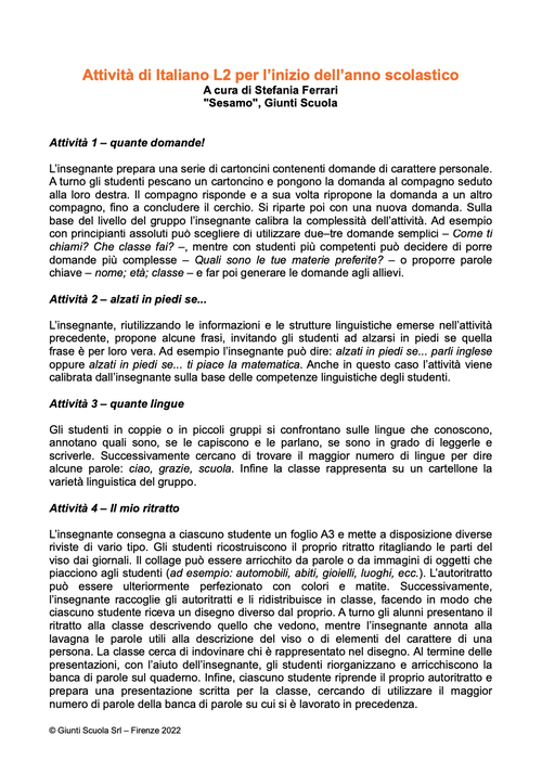 5 attività di Italiano L2 | Giunti Scuola