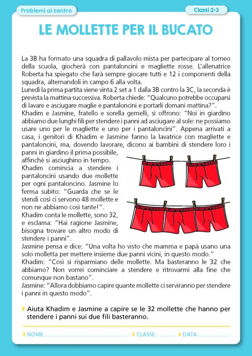Problema | Le mollette per il bucato | Giunti Scuola Problema | Le mollette per il bucato | Giunti Scuola