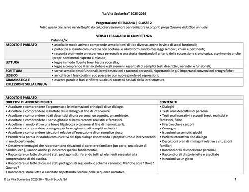 Progettazione in Word di Italiano | CL. 2 (2025-26) | Giunti Scuola
