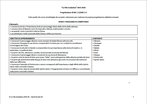 Progettazione in Word di IRC | CL. 2-3 (2025-26) | Giunti Scuola