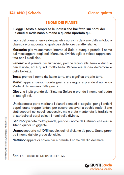 I nomi dei pianeti | Giunti Scuola I nomi dei pianeti | Giunti Scuola
