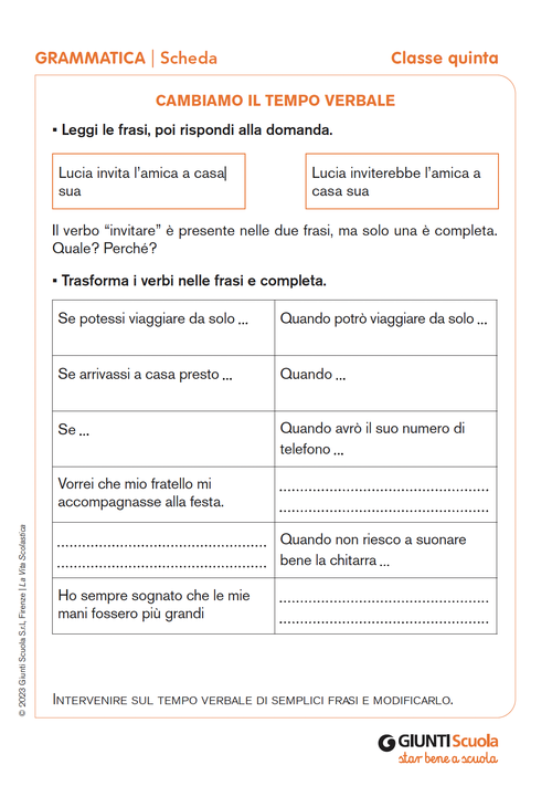 Cambiamo il tempo verbale | Giunti Scuola Cambiamo il tempo verbale | Giunti Scuola