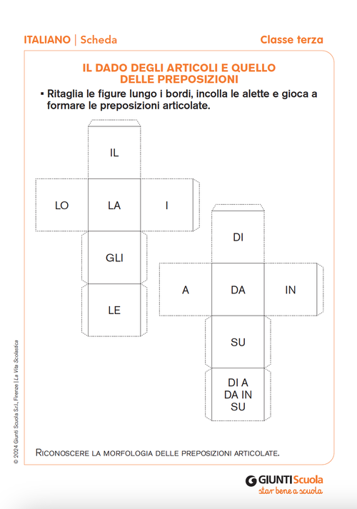 Il dado degli articoli e quello delle preposizioni | Giunti Scuola Il dado degli articoli e quello delle preposizioni | Giunti Scuola