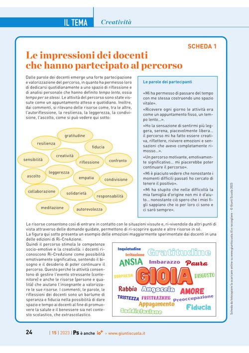 SCHEDA 1: Le impressioni dei docenti che hanno partecipato al percorso | Giunti Scuola SCHEDA 1: Le impressioni dei docenti che hanno partecipato al percorso | Giunti Scuola