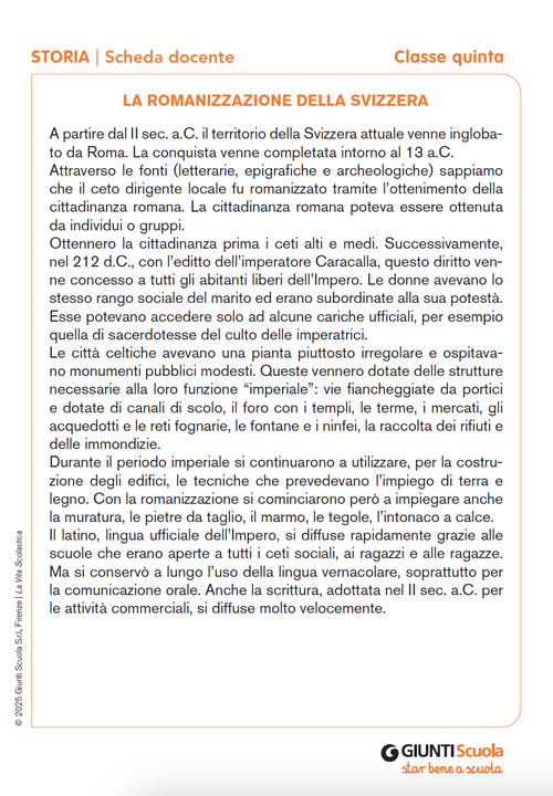 La romanizzazione della Svizzera | Giunti Scuola La romanizzazione della Svizzera | Giunti Scuola