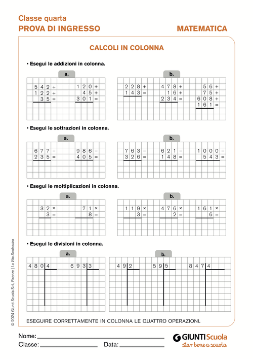 Calcoli in colonna | Giunti Scuola Calcoli in colonna | Giunti Scuola