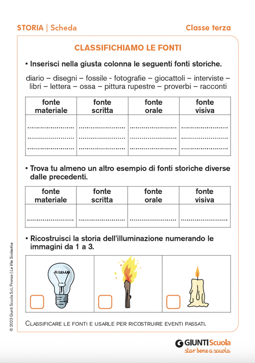 Classifichiamo le fonti | Giunti Scuola Classifichiamo le fonti | Giunti Scuola