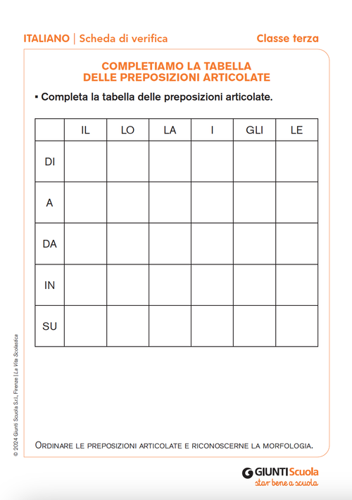 Completiamo la tabella delle preposizioni articolate | Giunti Scuola Completiamo la tabella delle preposizioni articolate | Giunti Scuola