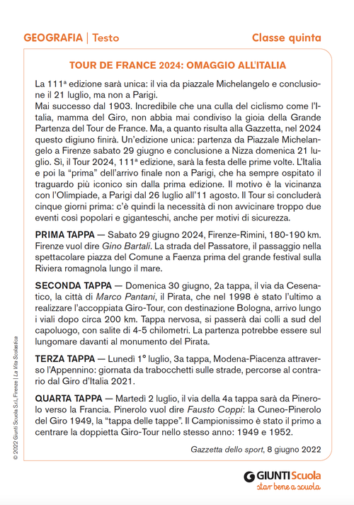 Tour de France 2024: omaggio all’Italia | Giunti Scuola Tour de France 2024: omaggio all’Italia | Giunti Scuola