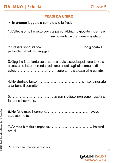 Frasi da unire | Giunti Scuola Frasi da unire | Giunti Scuola