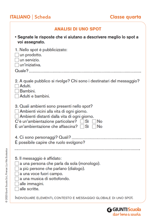 Analisi di uno spot | Giunti Scuola Analisi di uno spot | Giunti Scuola