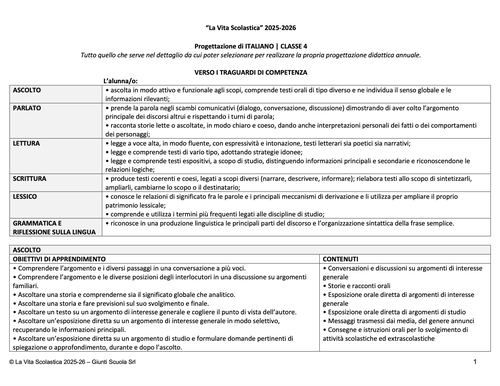 Progettazione in PDF di Italiano | CL. 4 (2025-26) | Giunti Scuola Progettazione in PDF di Italiano | CL. 4 (2025-26) | Giunti Scuola