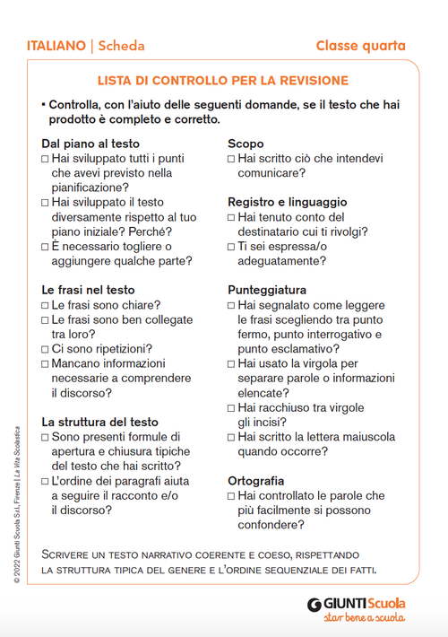 Lista di controllo per la revisione | Giunti Scuola Lista di controllo per la revisione | Giunti Scuola
