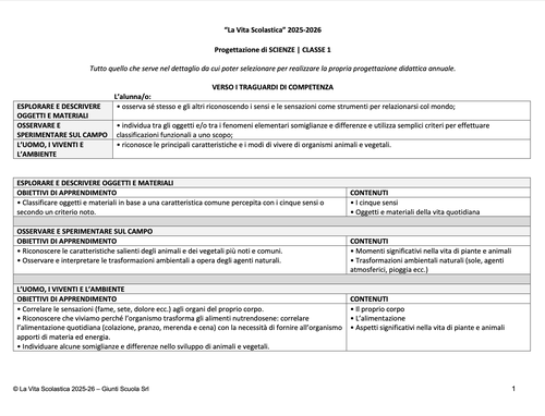 Progettazione in Word di Scienze | CL. 1 (2025-26) | Giunti Scuola Progettazione in Word di Scienze | CL. 1 (2025-26) | Giunti Scuola