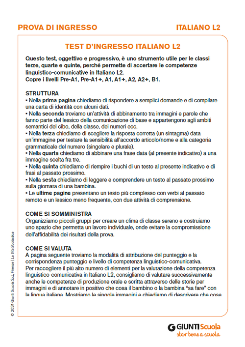 Test di ingresso Italiano L2 | Giunti Scuola Test di ingresso Italiano L2 | Giunti Scuola
