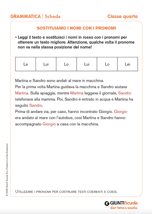 Sostituiamo i nomi con i pronomi | Giunti Scuola Sostituiamo i nomi con i pronomi | Giunti Scuola