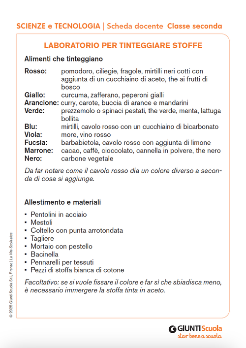 Laboratorio per tinteggiare stoffe | Giunti Scuola Laboratorio per tinteggiare stoffe | Giunti Scuola
