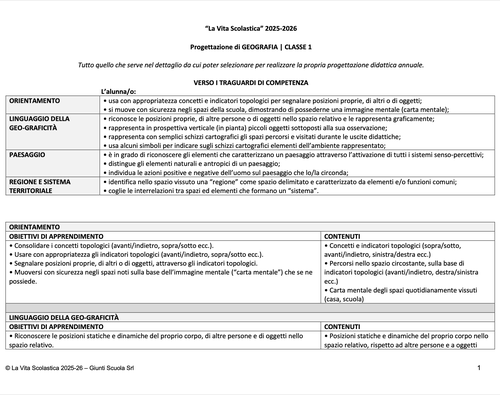 Progettazione in PDF di Geografia | CL. 1 (2025-26) | Giunti Scuola Progettazione in PDF di Geografia | CL. 1 (2025-26) | Giunti Scuola