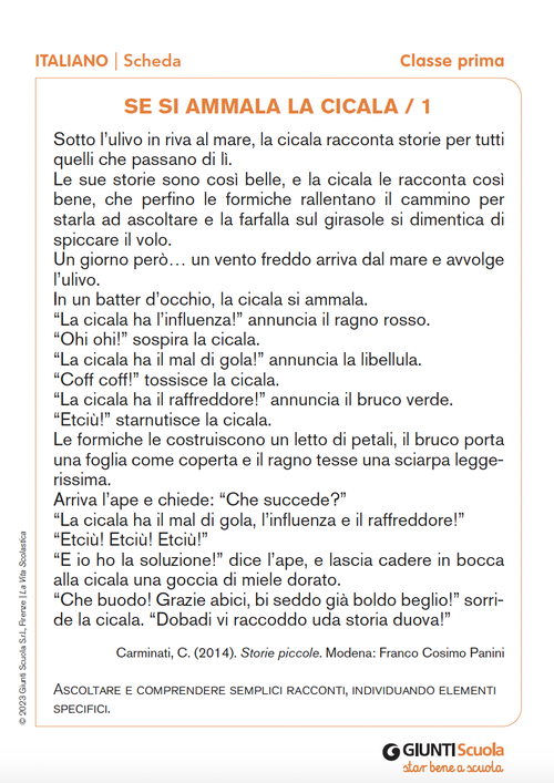 Se si ammala la cicala 1/2 | Giunti Scuola Se si ammala la cicala 1/2 | Giunti Scuola